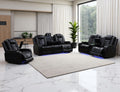 Power Recliner Sofa Set, Living Room Furniture Sets, Leather Reclining Sofa Set, 3PCS Recliner Couch Loveseat and Chair with Storage/Cup Holders/Charging Port for Home Theater/Office, Black