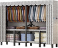 Heavy Duty Clothes Rack With Cover Foldable Wardrobe Closet For Hanging Clothing Metal Garment Rack Freestanding Covered Armoire For Bedroom(F,250cm/98.4in)