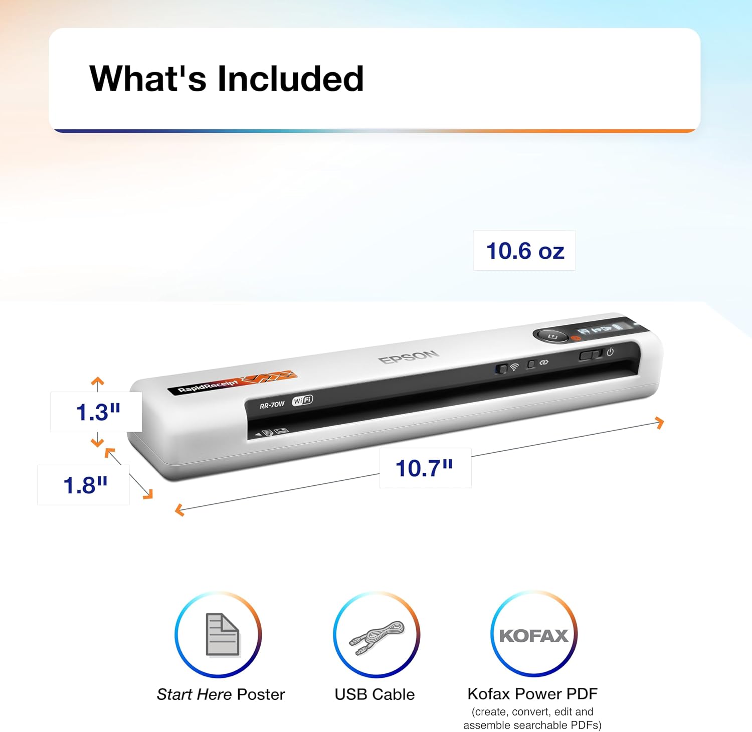 Epson RapidReceipt RR-70W Wireless Mobile Tax Receipt and Color Document Scanner with Complimentary Data Management Software for PC and Mac