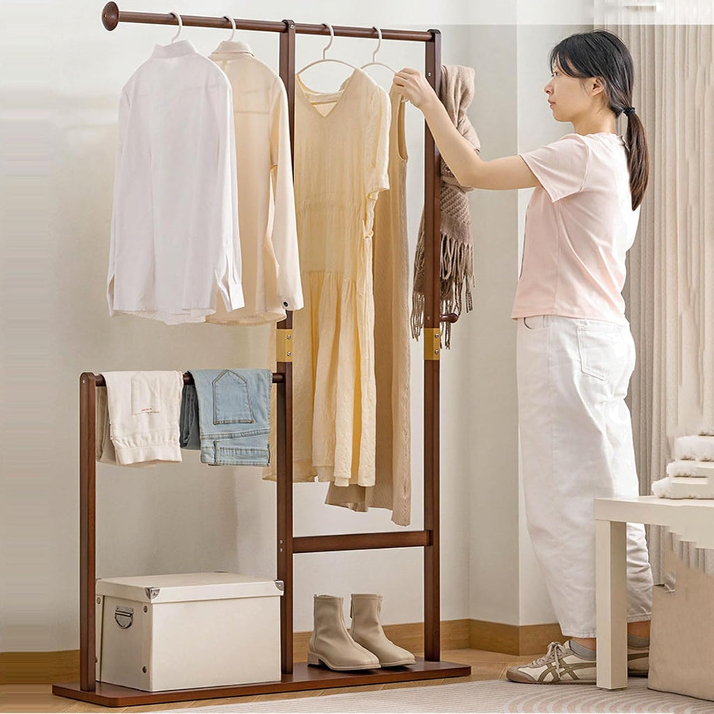 Heavy Duty Coat Rack, Free Standing Coat Stand, Double Rods Garment Rack with 2 Side Hooks, Portable Standing Clothes Garment Rack, for Coats, Shirts, Dress (C 60cm)