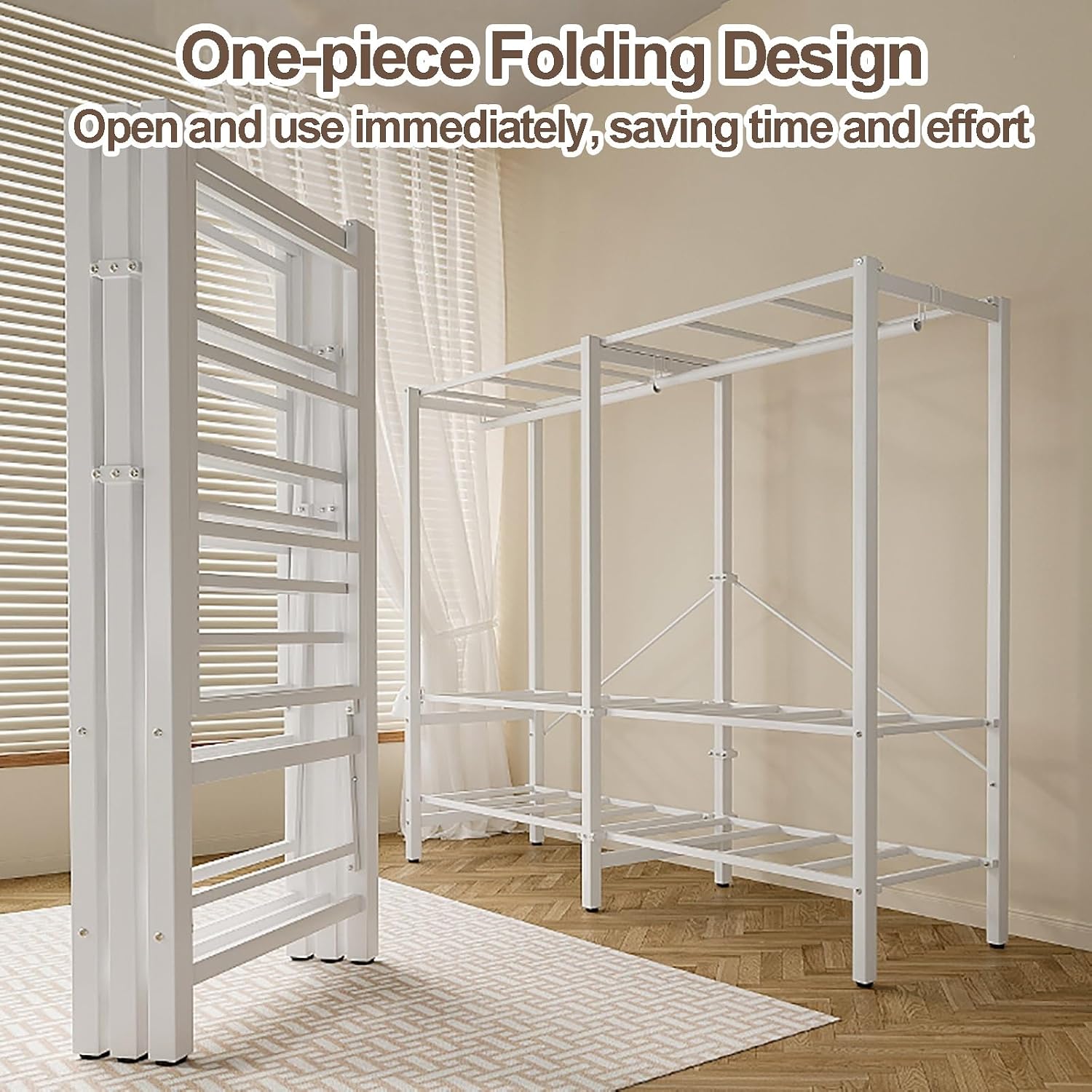 Foldable Portable Wardrobe Closet, Metal Garment Rack With Cover, Metal Clothing Rack With Hanging Rods, Freestanding Covered Clothes Rack For Hanging Clothes(Green,130cm/51.2inch)