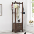 Solid Wood Clothing Racks, with 2 Drawers, Clothes Rack, Hat Storage Stand, Floor-standing Garment Racks, for Hanging Shirts, Jackets, Coat(Natural)