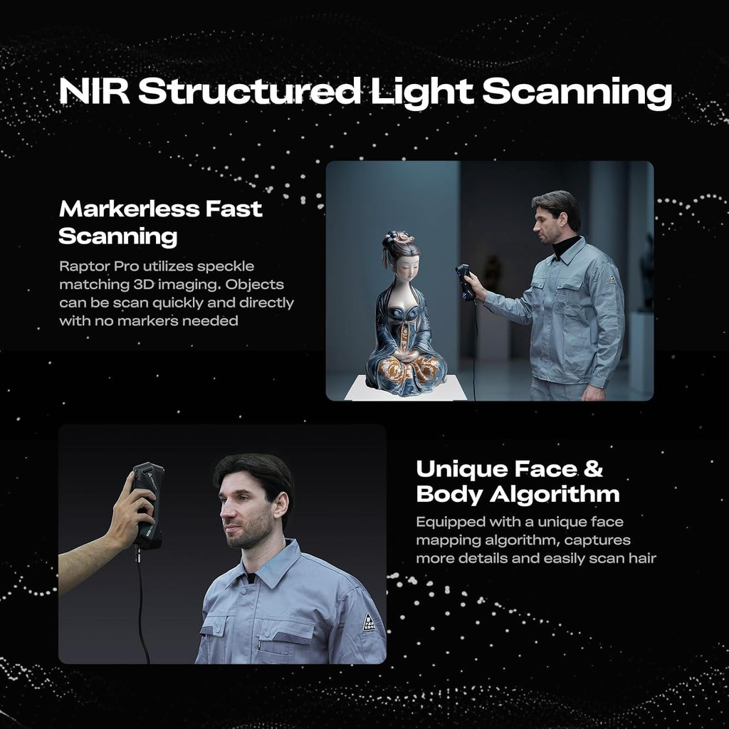 Creality CR-Scan Raptor Pro 3D Scanner for 3D Printing - 60fps High-Speed - 22+7 Blue Laser Blue Laser & NIR - 0.02mm Accuracy - 24-Bit Full - Scans Objects Between 0.2-157'