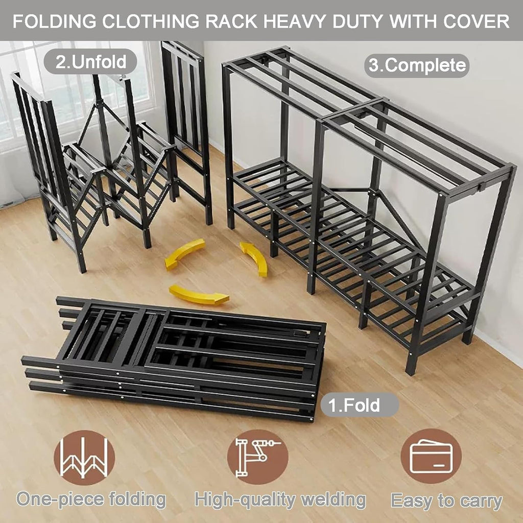 68in Heavy-Duty Portable Wardrobe Closet Foldable Garment Rack with Cover, Freestanding Armoires for Hanging Clothes(127cm/50in)