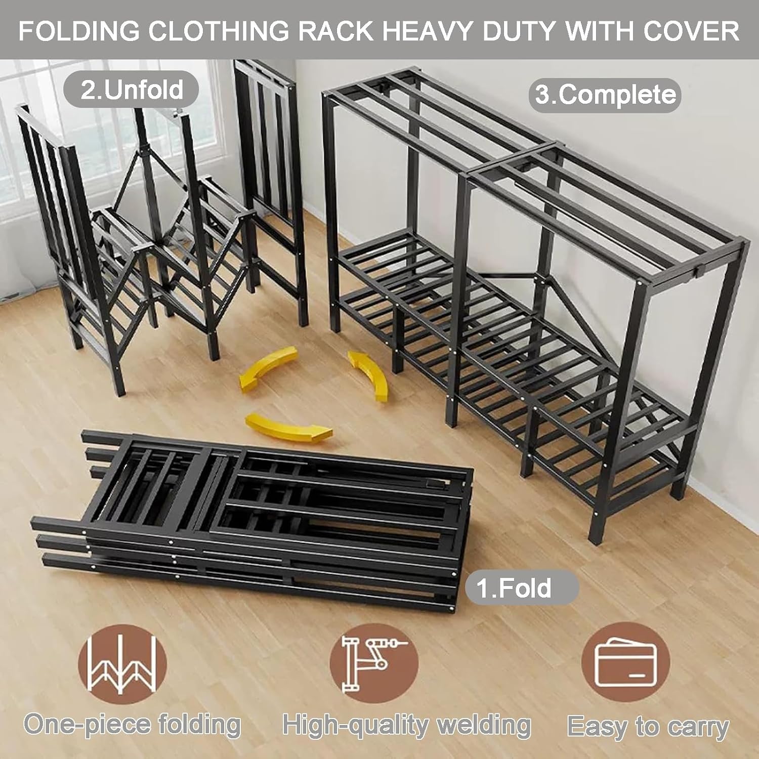 68in Heavy-Duty Portable Wardrobe Closet Foldable Garment Rack with Cover, Freestanding Armoires for Hanging Clothes(127cm/50in)