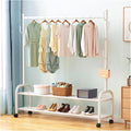 Garment Rail Shoe Bench Coat Stand Rack Hanger Clothes Rack With Shelves, Free-Standing Garment Rack With Wheels, Upgrade Stable Double Deck Clothes H
