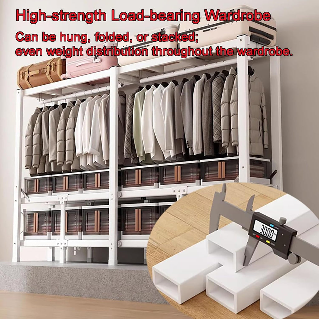 Foldable Portable Closet Wardrobe, Load 2000lbs, Portable Wardrobe Closet, Heavy Duty Clothes Rack, Garment Racks with Cover, for Bedroom, White Frame(A,221cm/87in)