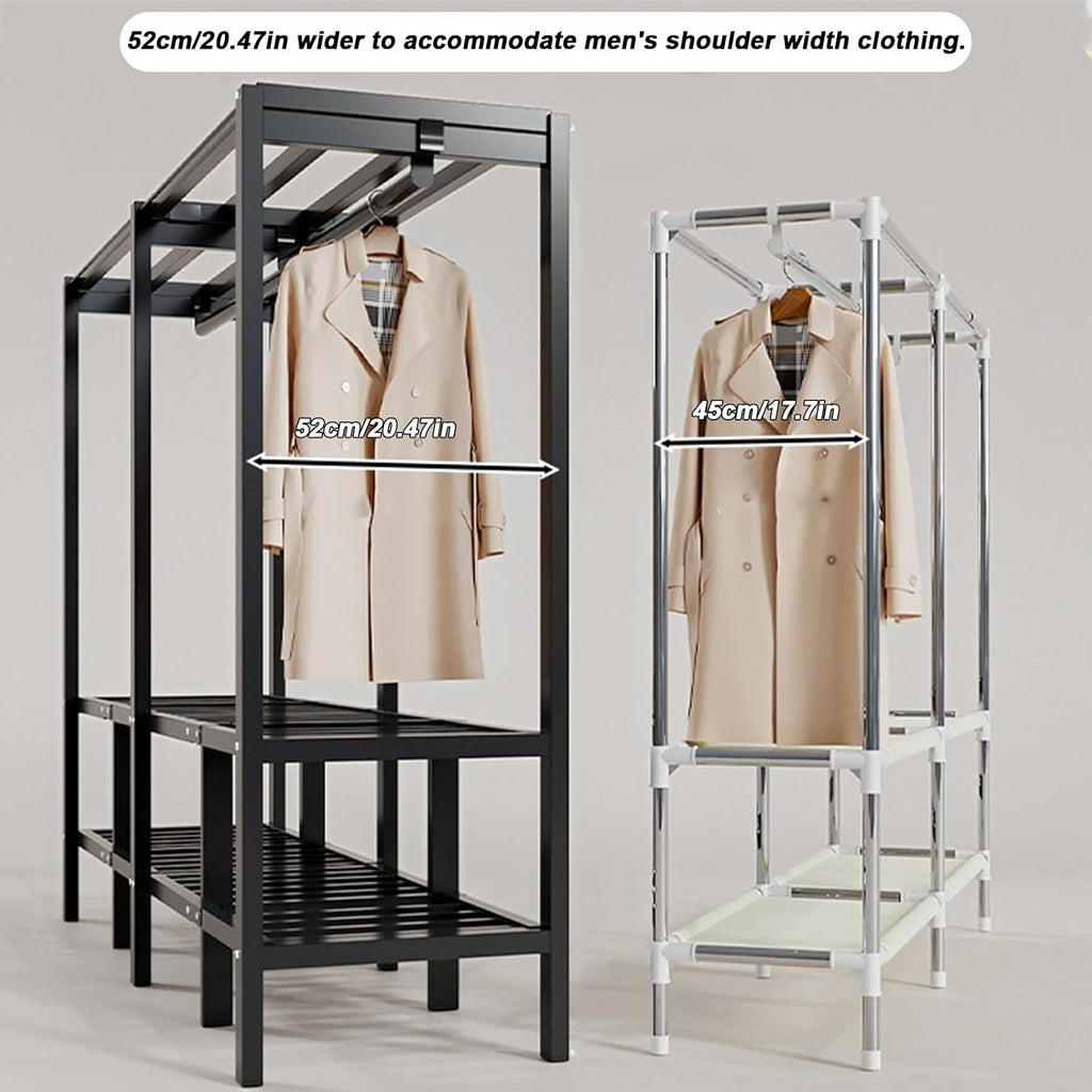 Large Heavy-Duty Portable Wardrobe Closet Rack with Cover - Rolling Freestanding Clothes Organizer System for Hanging Clothes