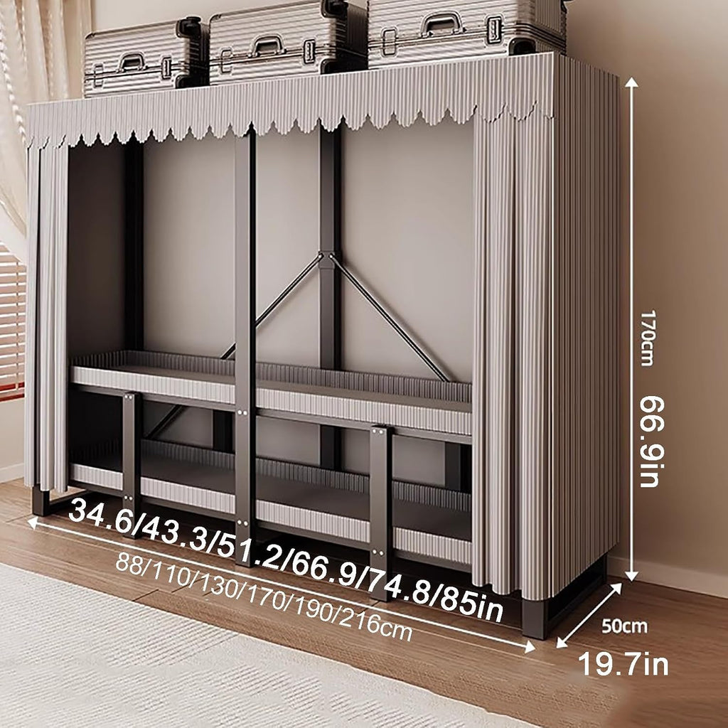 67 in Heavy Duty Wardrobe Foldable, Folding Garment Racks with Cover, Clothes Rack for Hanging Clothes, Steel Storage Organizer, Portable Closet for Bedroom(88cm/34.6in)