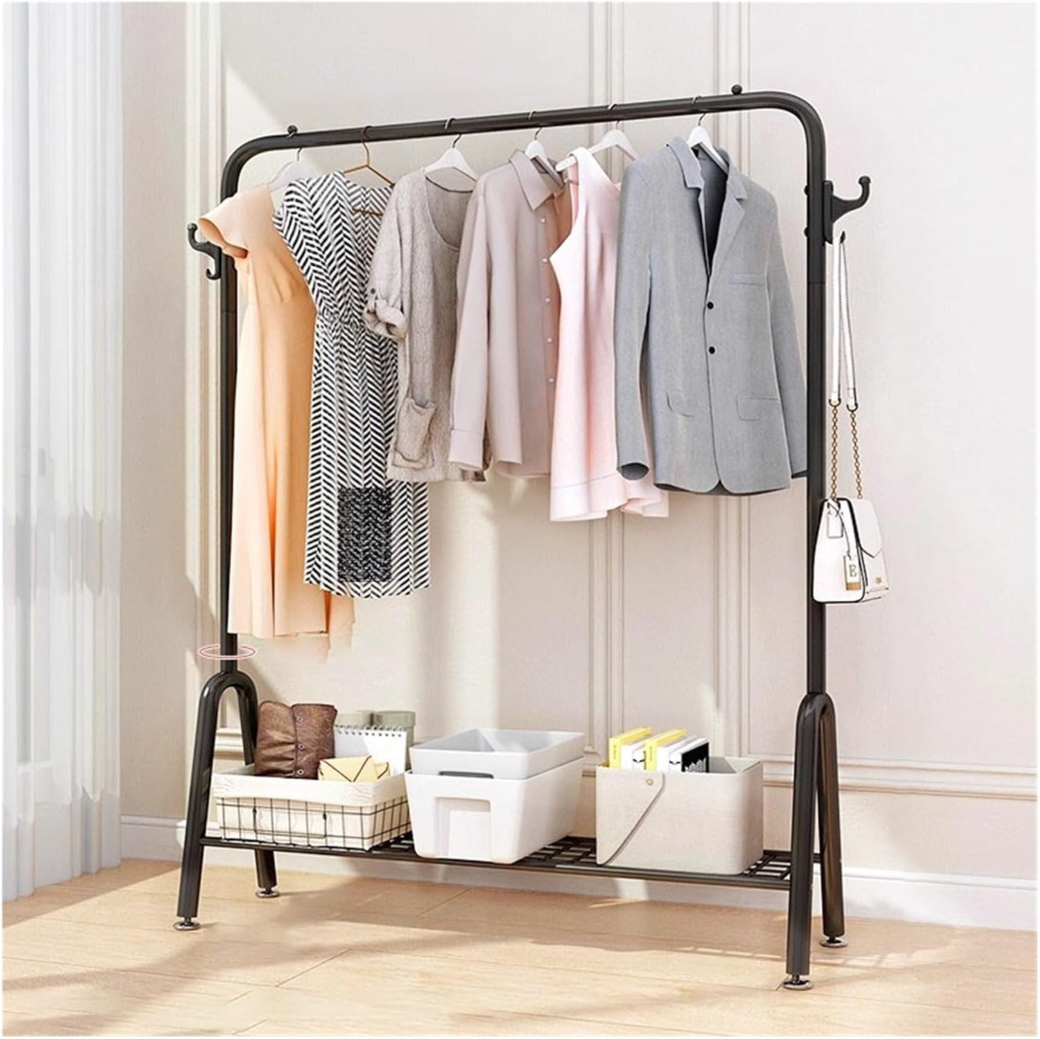 Metal Clothing Rack, Heavy Duty Clothes Organizer Storage with Shelves Clothing Hanger Rack Garment Rack Wardrobe Rack for Coats, Shirts, Dress(Black,100x33x147cm)