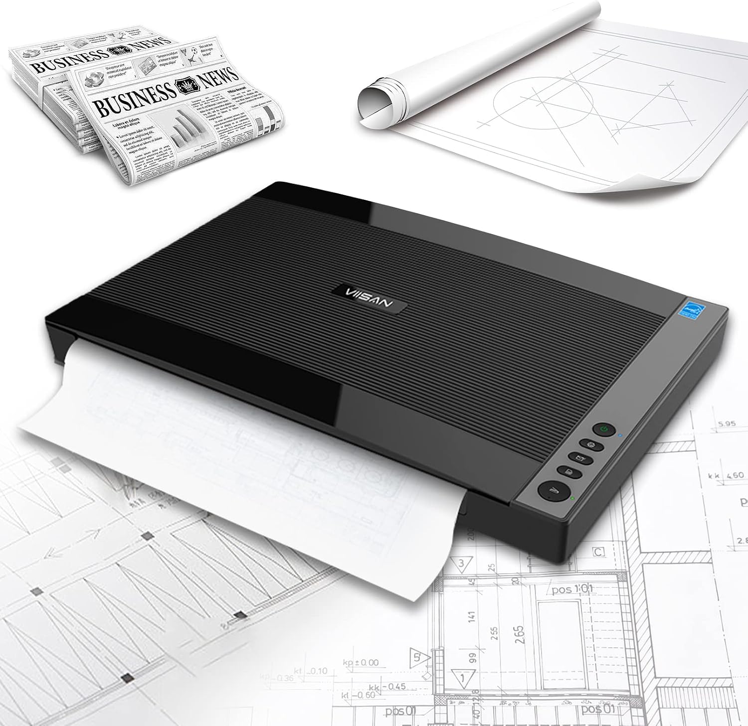 VIISAN 3120 A3 Flatbed Scanner, 1200 DPI, CIS Sensor, Scan 11.7' x 16.7' in 8 sec, Frameless, Auto-Scan, Document & Photo & Book Scanner, Design for Library, School and Soho. Supports Windows & Mac