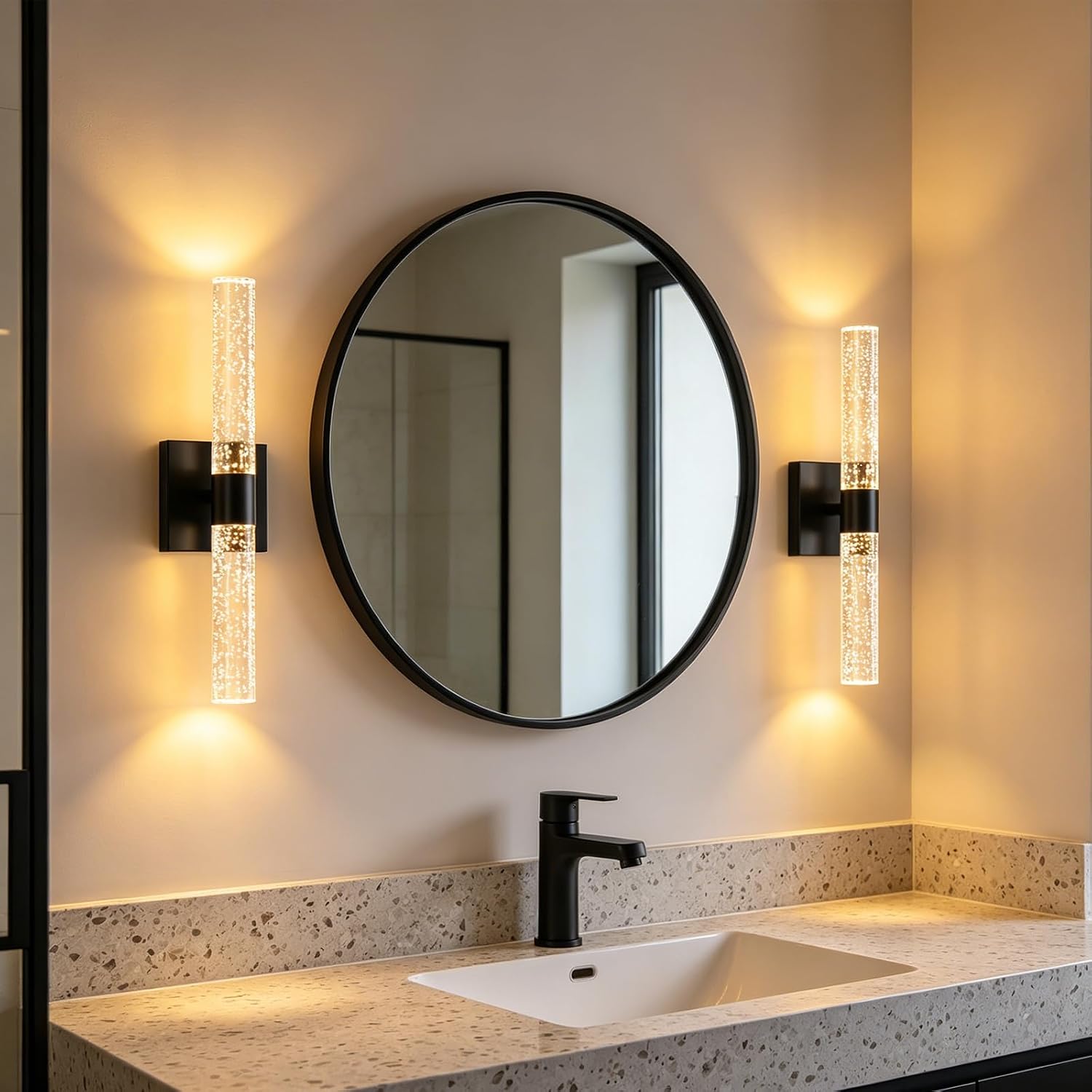 Black Modern LED Wall Sconces Set of Two 3000K-6000K Crystal Bathroom Sconce Lights 12W LED Vanity Light Bar Wall Lights for Bedroom Living Room, 18 Inch, 3 Color Temperature Adjust
