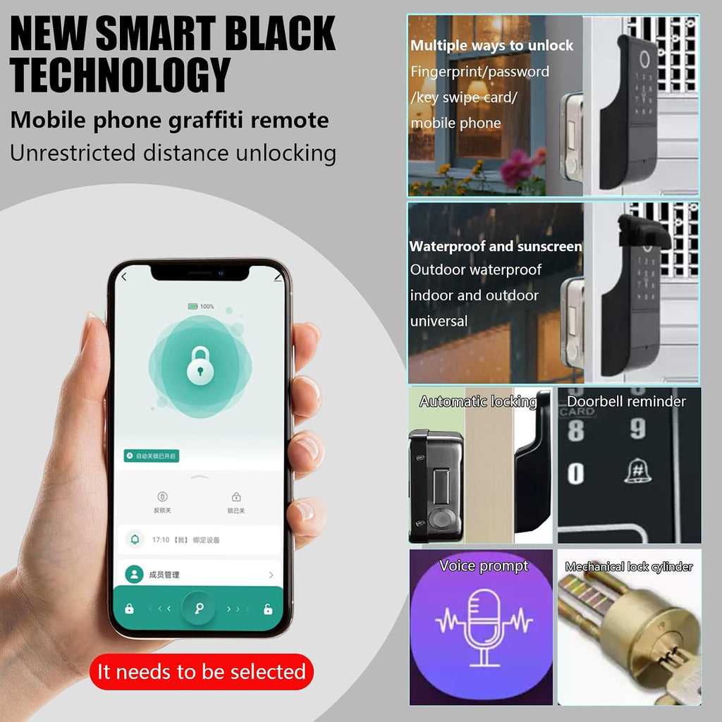 Smart Lock,Electronic gate Latch for Outdoor Fence, Waterproof keyless Smart Rim Lock, Smart Latch Double gate Lock, WiFi Double Sided Fingerprint Reader Lock,with Ttlock App