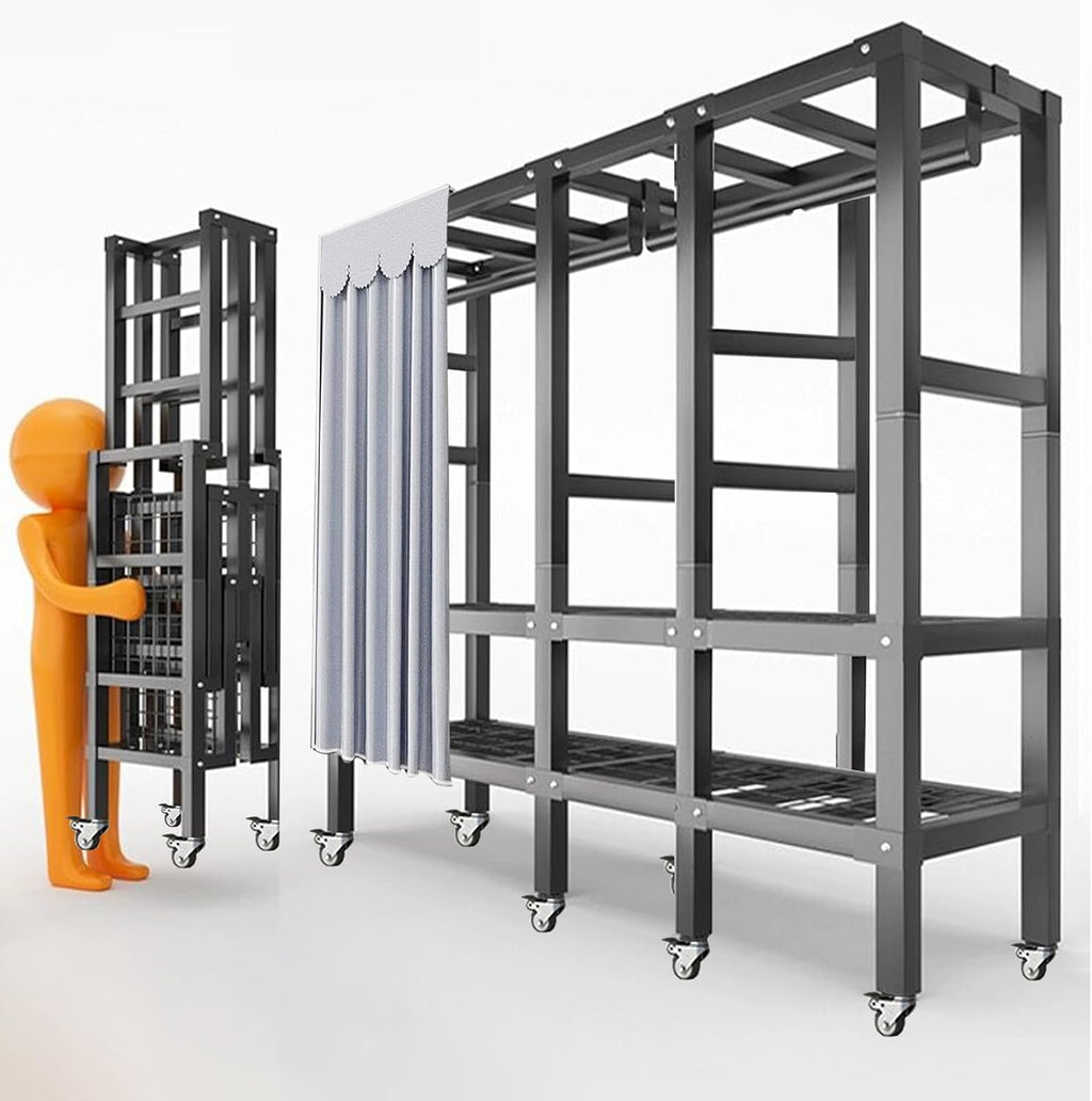 Collapsible Garment Rack with Cover and Wheels, 70.8in High Portable Wardrobe Closet Rack/Heavy-Duty Freestanding Closet System for Bedroom/Large Cabinet Clothes Storage Organizer (84.6in/215cm)