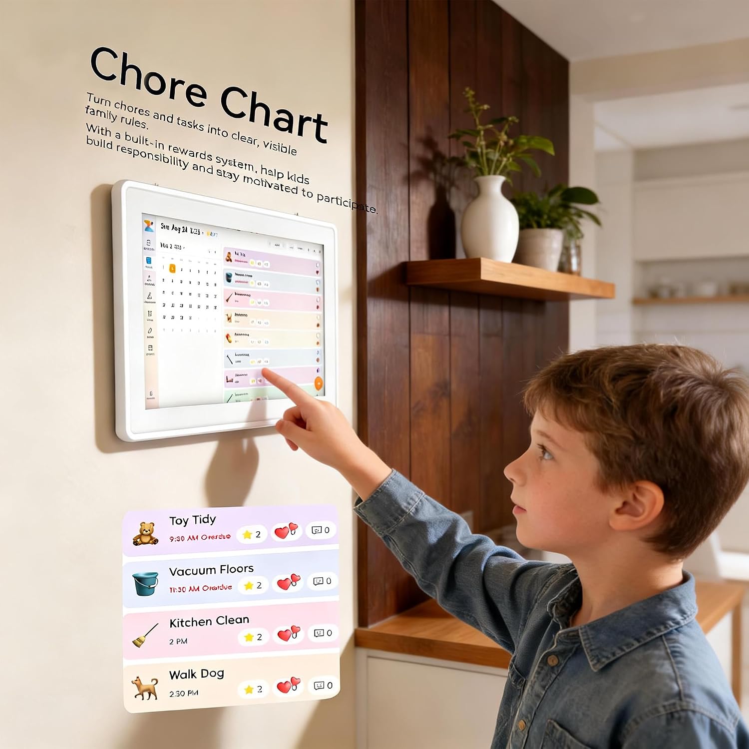 Digital Calendar,15.6-inch Digital Wall Planner & Chore Chart, Touchscreen Family Organizer for Schedules, Events & Reminders, Wall Mount Included, Smart Calendar Perfect for 2026 Planning (White Frame)