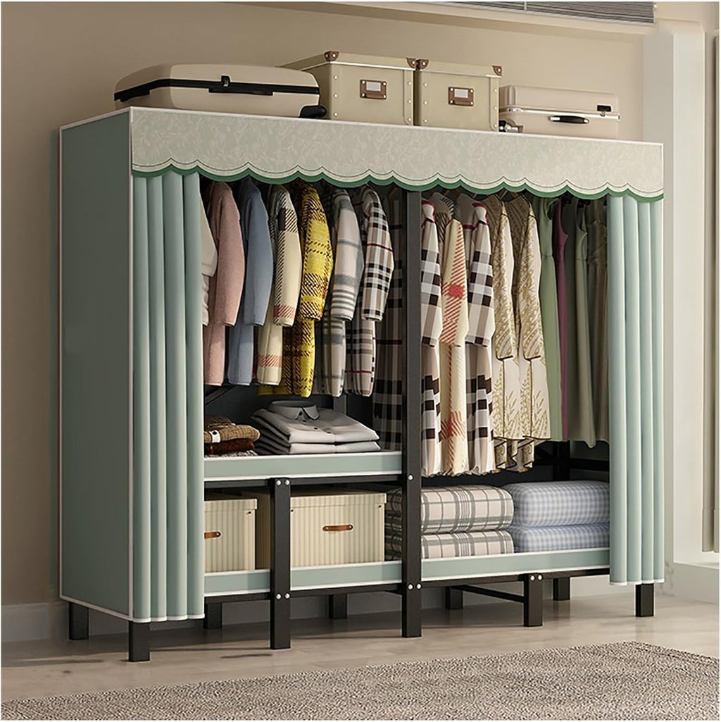 Portable Wardrobe Closet With Cover, Heavy Duty Clothes Rack With Cover, Freestanding Coat Storage Garment Racks, For Bedroom Hanging Clothes(E,215cm/84.6inch)