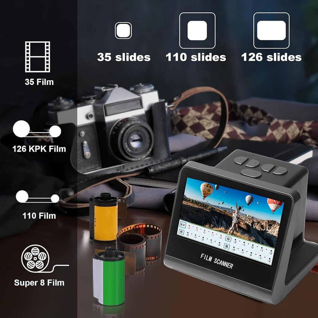 Film and Slide Scanner Digitizer with 5' LCD Screen, Negative Scanners for Old Pictures to Digital 22MP JPEG Fast, Compatible with 35, 126, 110 Film and Slides