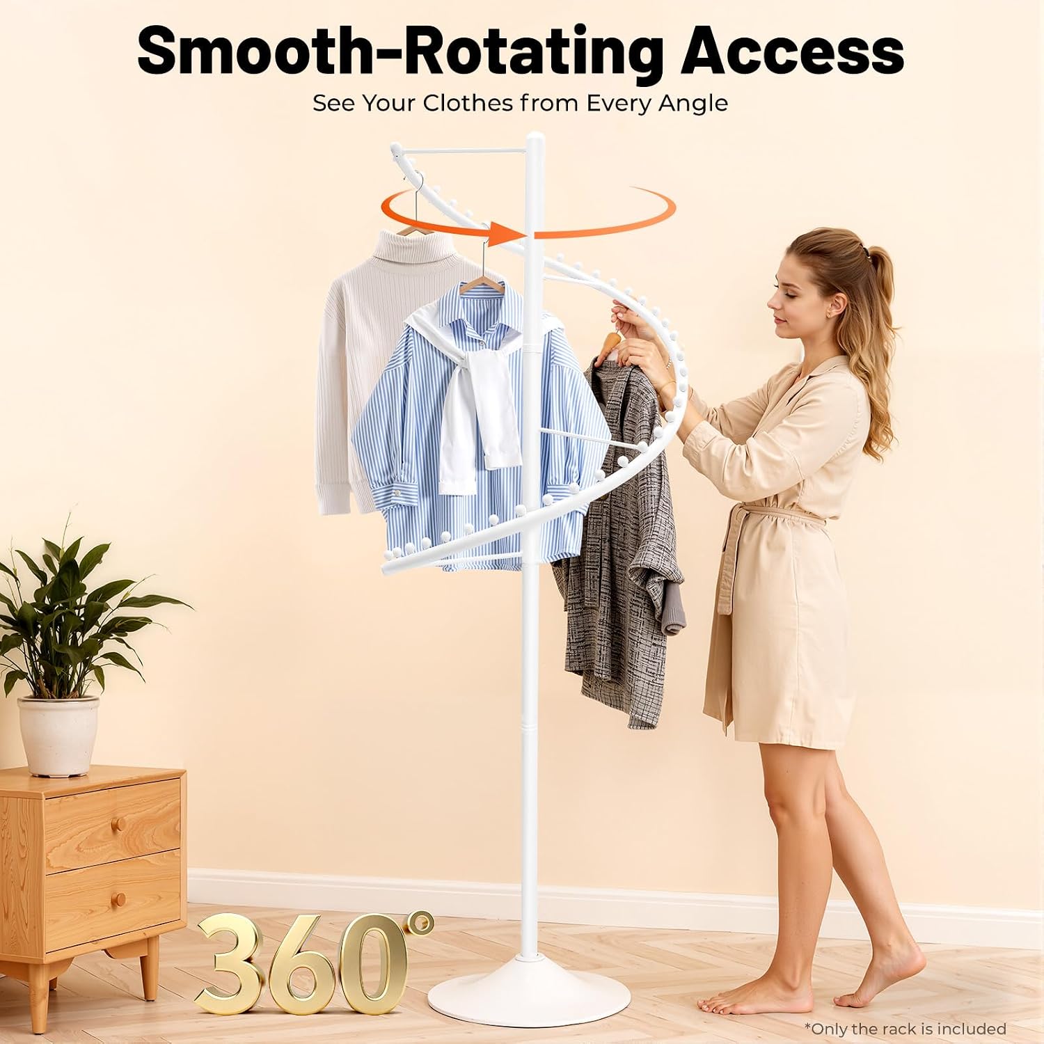 Spiral Rotating Clothing Rack, 360° Spiral Retail Round Garment Rack with 38 Ball, 71inch Freestanding Metal Hanging Clothing Display Stand for Bedroom Living Rooms Stores, White