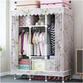 Covered Garment Rack Metal Clothes Rack with Cover Freestanding Wardrobe Closet for Bedroom Clothing Rack with 3 Hanging Rod and Shelves (Color : Flower, Size : 125x45x172cm)