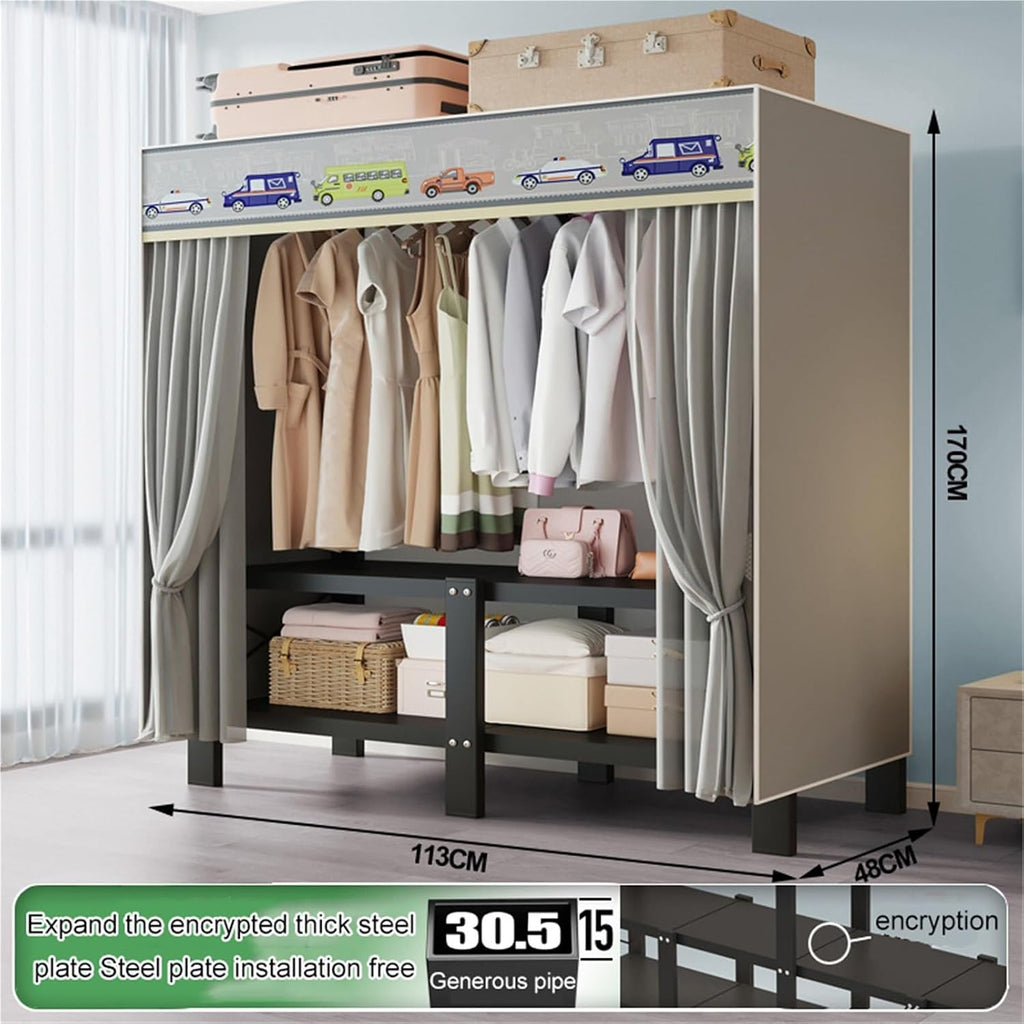 Heavy Duty Portable Closet with Cover,Portable Closet Rack,for Hanging Armoire Wardrobe Closet System Freestanding Coat Storage Garment Racks(113X48X170CM)