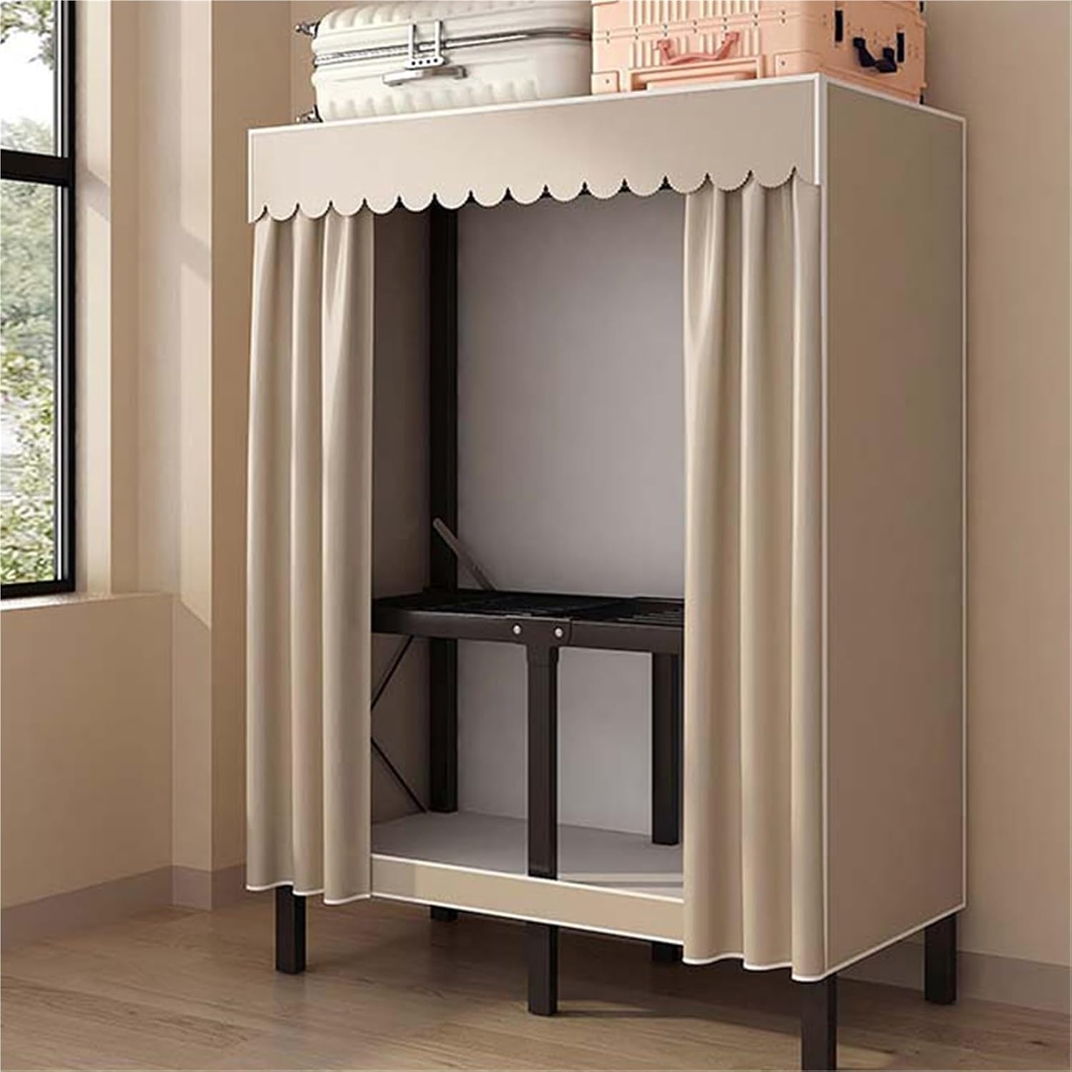 Portable Closet,Heavy Duty Clothes Rack With Cover,Foldable Covered Clothes Rack For Hanging Clothes,Freestanding Coat Storage Garment Racks For Bedroom(Brown,80X48X172CM)