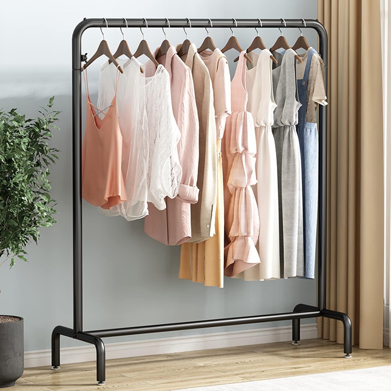 Heavy Duty Coat Rack, Garment rack Nordic Modern Clothes Rail Heavy Duty Metal Clothing Rack For Bedrooms And Living Rooms Freestanding Retail Display Racks Easy To Assemble Coat Rack (Black 100X40X1