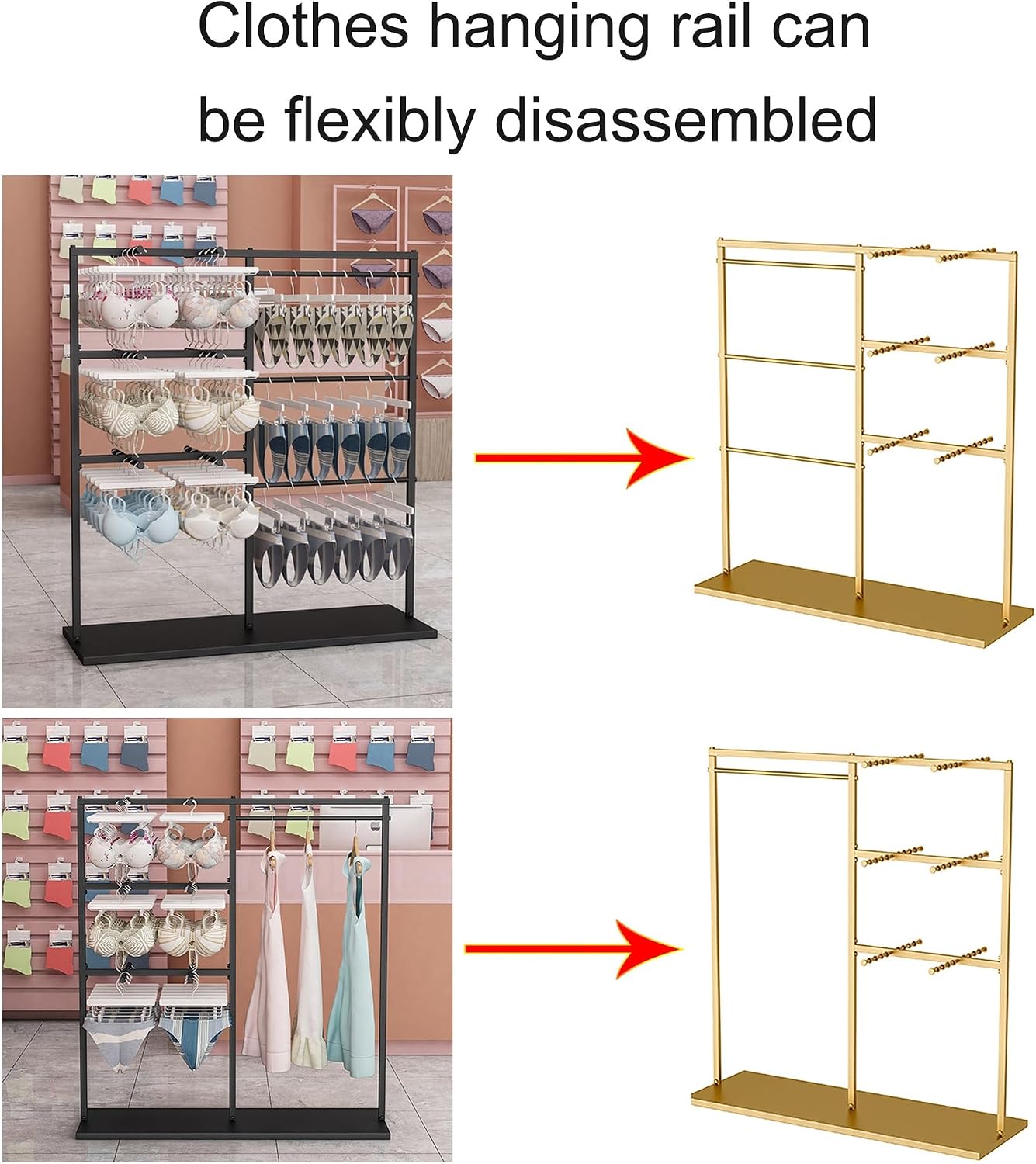 Coat Rack Stand, Metal Garment Rack, Creative Gold Underwear Shorts Shelf, Free-Standing Retail Display Clothes Racks, Underwear Display Stands,Commercial Shelves(Black-150x40x130cm