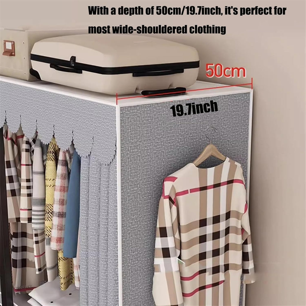 Heavy-Duty Portable Clothing Rack with Shelf, Foldable Garment Rack for Bedroom Wardrobe, Free Standing Clothes Storage Rack - Load 1100lb - Cotton Cover - Closet Organizer for Clothes