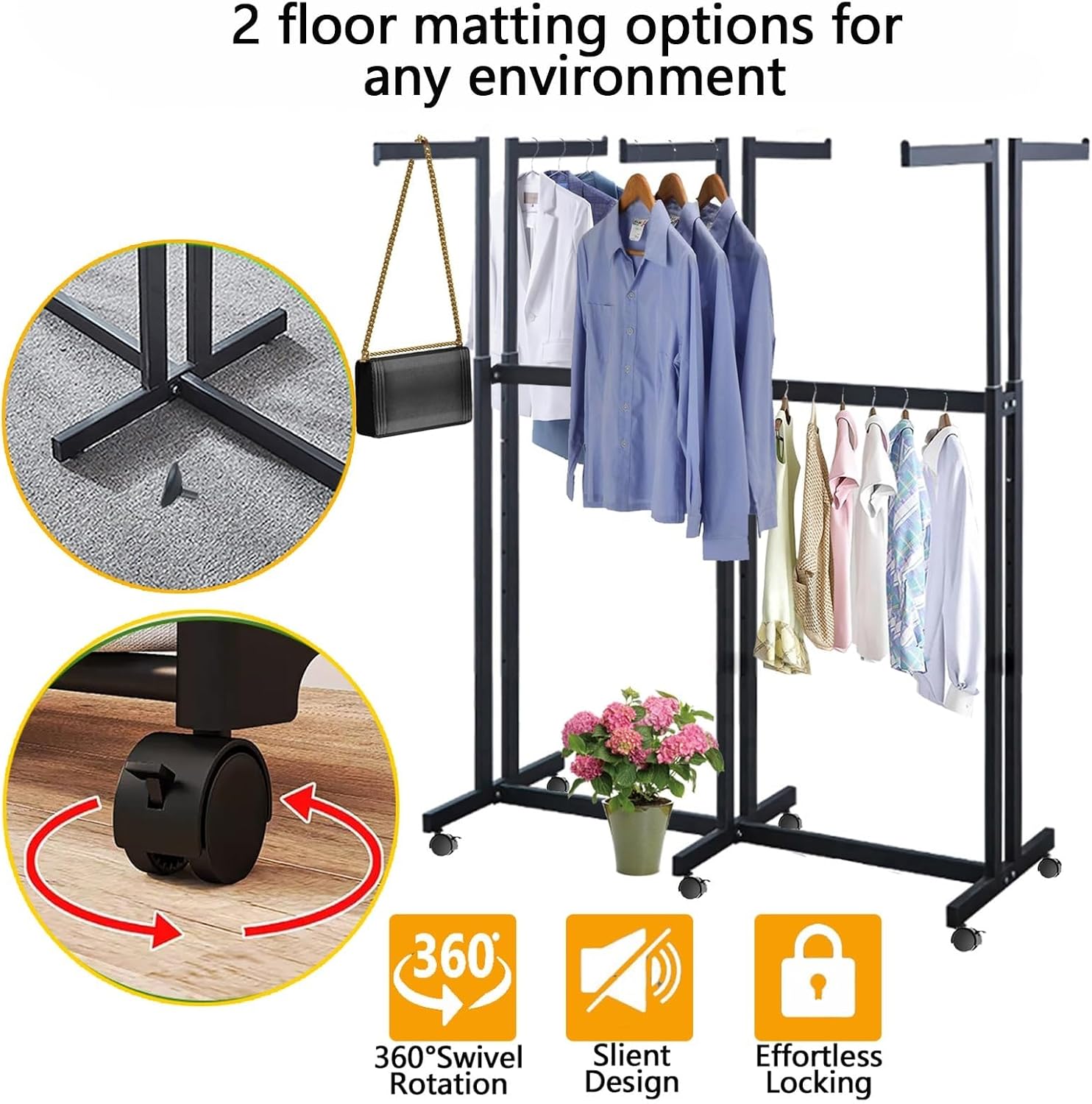 Clothing Racks - Metal Garment Racks for Retail Display Hanging Clothes, Heavy Duty Gold Commercial Clothing Display Rack with Wheels, FreeStanding Sturdy C(White