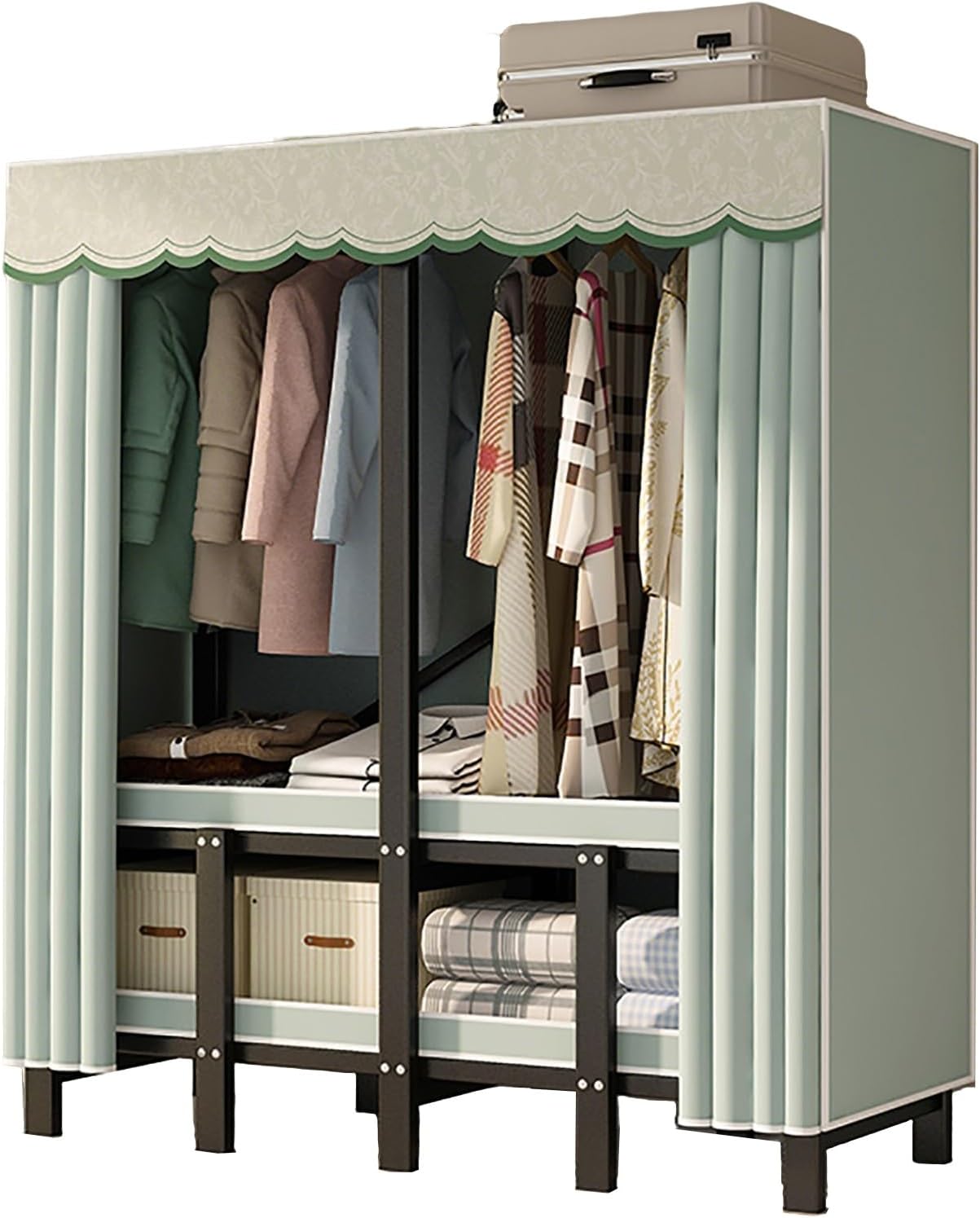 Heavy Duty Portable Wardrobe Closet With Cover, Foldable Heavy Duty Clothes Rack With Door, Freestanding Garment Rack For Bedroom Armoire Closet(C,170cm/66.9inch)