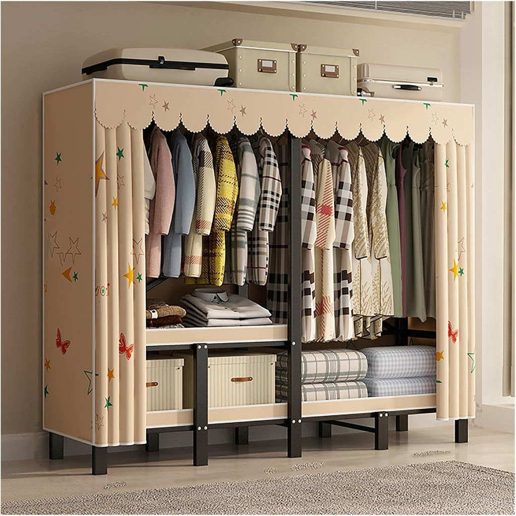 Portable Wardrobe Closet With Cover, Heavy Duty Clothes Rack With Cover, Freestanding Coat Storage Garment Racks, For Bedroom Hanging Clothes(F,241cm/94.9inch)