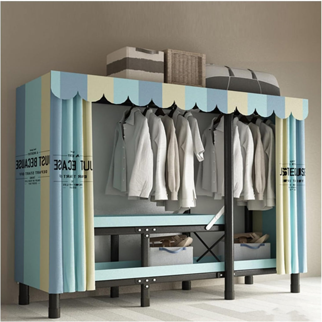 Portable Closet Wardrobe,Freestanding Coat Storage Garment Racks,Steel Tube Clothes Storage Organizer,for Bedroom Free Standing Clothes Rack with Cover(Color 1,128 X 49 X 170cm)