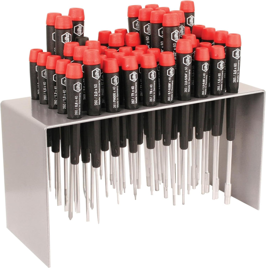 Wiha 92190 Precision Screwdriver Set with Metal Stand, 50-Piece Slotted, Phillips, Torx, Hex & Nut Drivers for Electronics