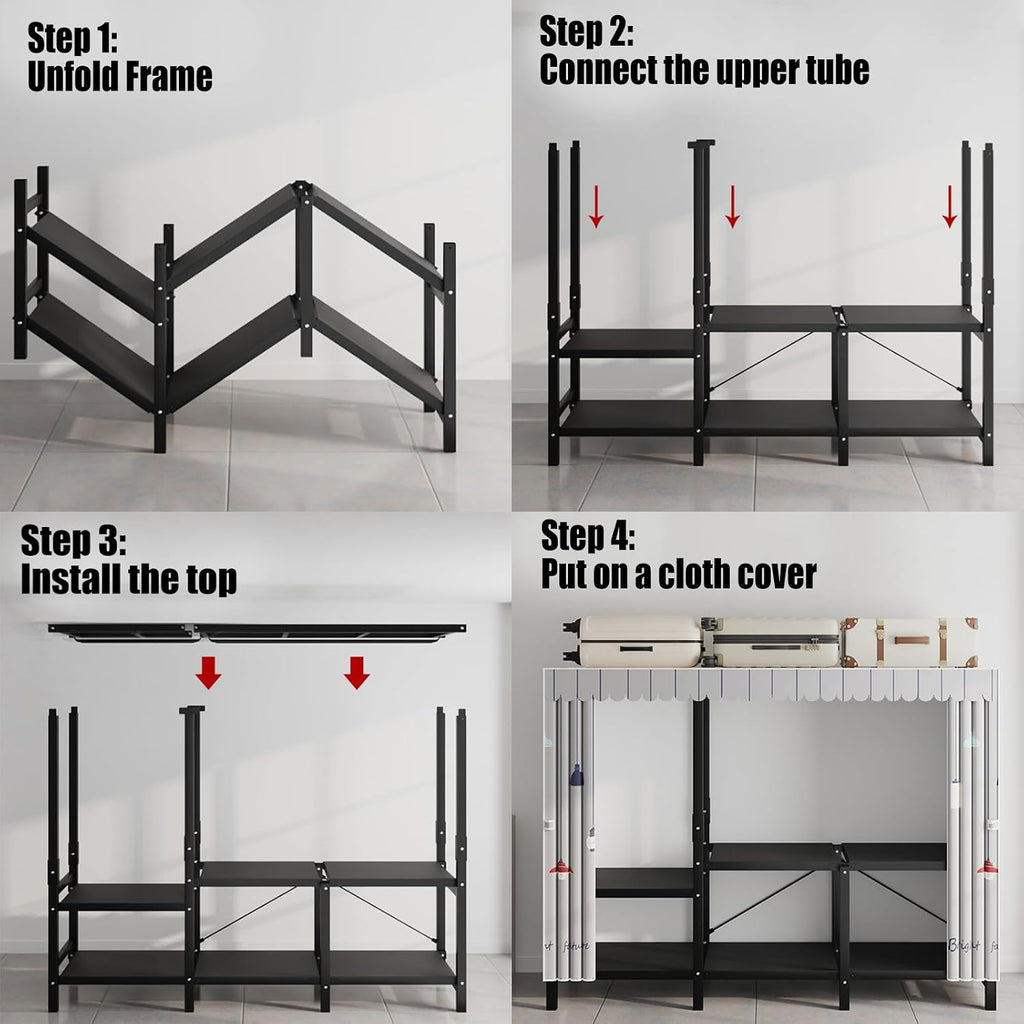 Garment Racks,Clothing Rack for Hanging Clothes with Shelves,Portable Closet System Organizer Garment Rack for Clothes Storage,Free Standing Wardrobe Clothes Organizer,Clothes Rack with Cloth Cover