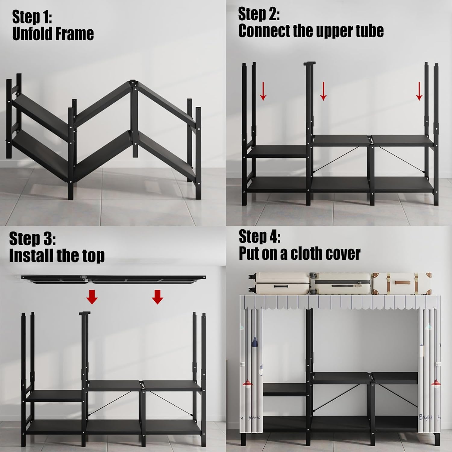 Garment Racks,Clothing Rack for Hanging Clothes with Shelves,Portable Closet System Organizer Garment Rack for Clothes Storage,Free Standing Wardrobe Clothes Organizer,Clothes Rack with Cloth Cover