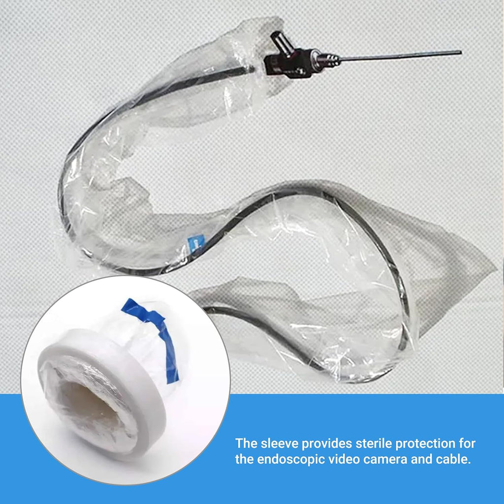 Endoscopic Camera Protective Cover Laparoscopic Camera Sleeve with Ring Frame, Disposable, Sterile Individual Packaging, 5.9'x98', (50)
