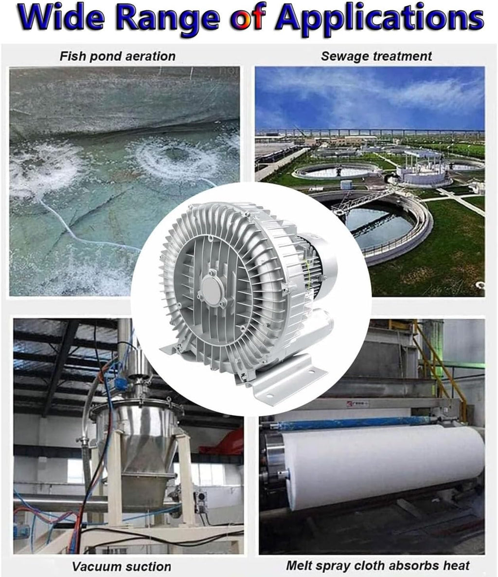Upgraded Regenerative Blower,Three Phase 380V High-Pressure Vortex Ring Blower,250W-1500W Regenerative Air Pump for Sewage Aeration Aquarium