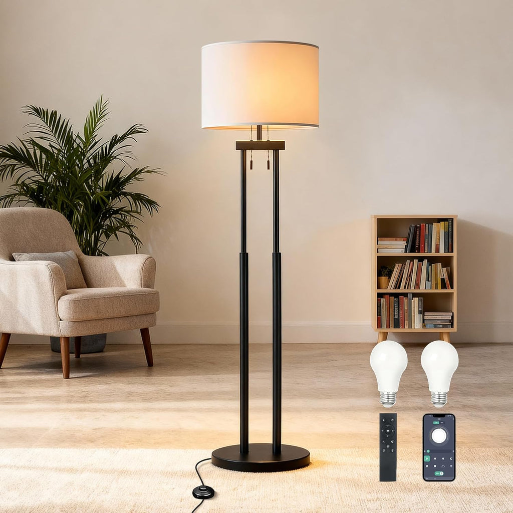 Dimmable Floor Lamps, Floor Lamp with Remote & App Control, 3 Color Temperatures, Stepless Dimming, Reading Floor Lamp, Standing Lamp, Tall Lamp, Floor Lamps for Living Room, 2 Bulbs(Included)