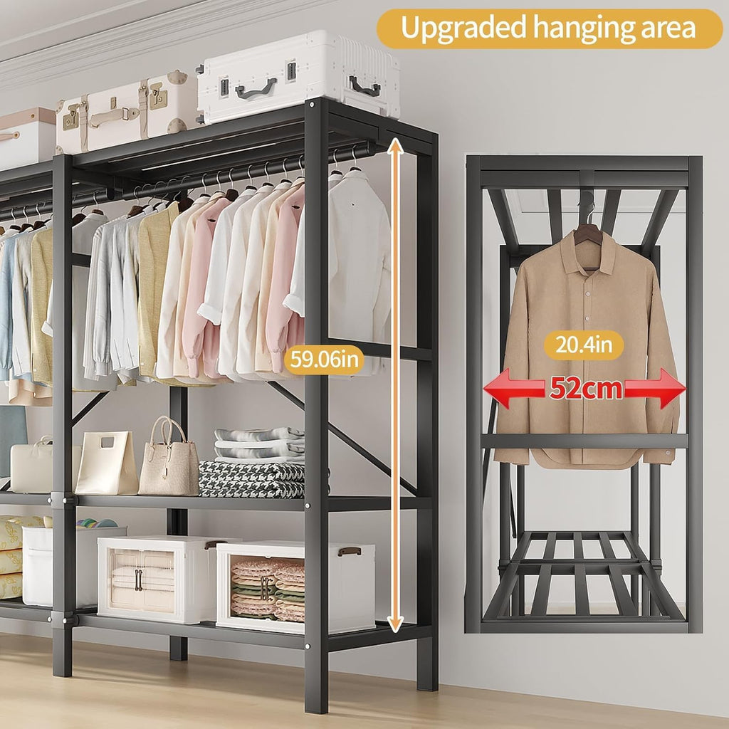 Portable Wardrobe Closet, Heavy Duty Clothing Rack for Hanging Clothes, Metal Clothes Rack with Cover and Hanging Rods, Freestanding Wardrobe Armoire Load 1000 LBS (Sky 49)