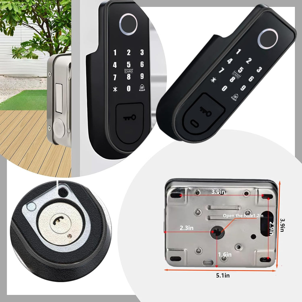 Smart Lock,Electronic gate Latch for Outdoor Fence, Waterproof keyless Smart Rim Lock, Smart Latch Double gate Lock, WiFi Double Sided Fingerprint Reader Lock,with Ttlock App