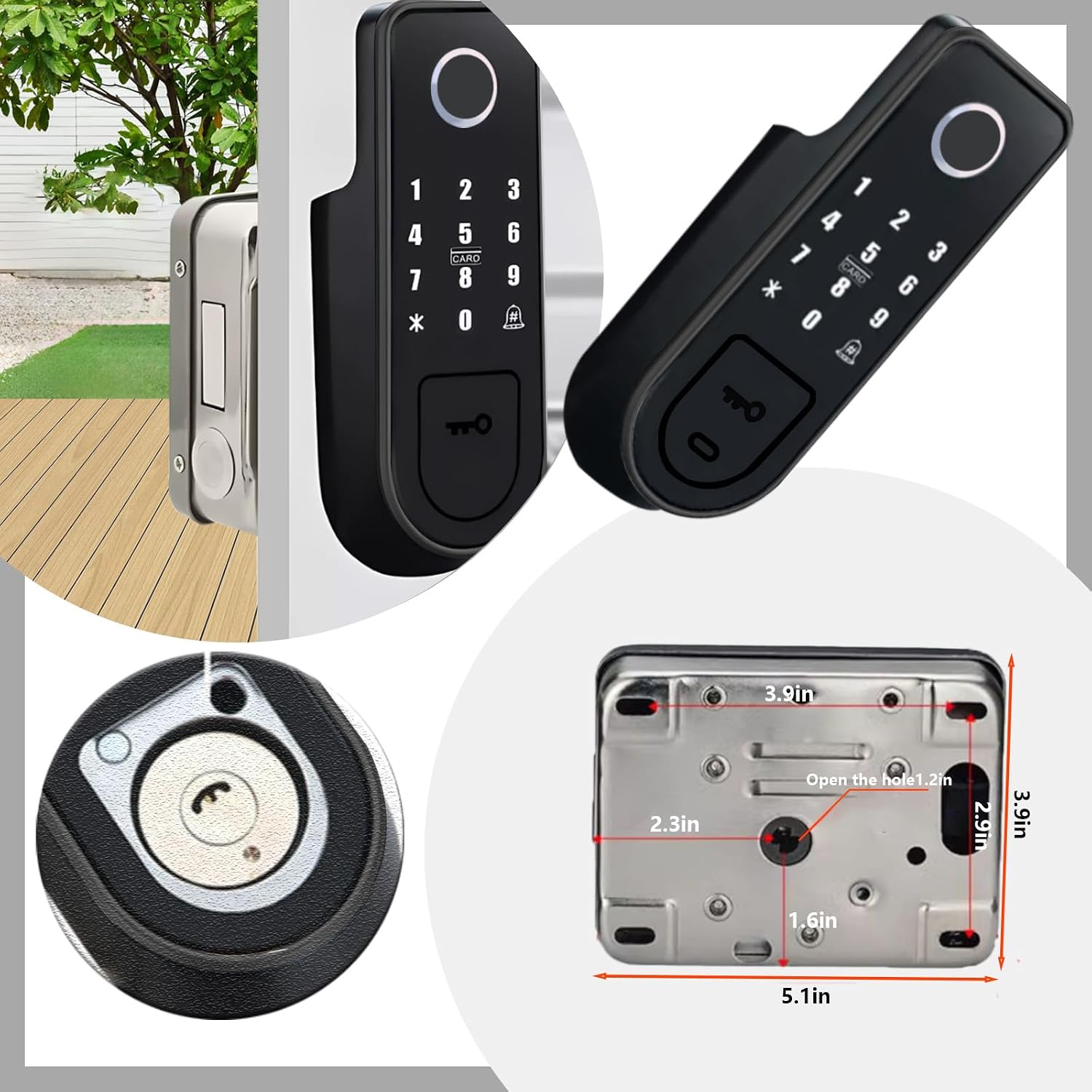 Smart Lock,Electronic gate Latch for Outdoor Fence, Waterproof keyless Smart Rim Lock, Smart Latch Double gate Lock, WiFi Double Sided Fingerprint Reader Lock,with Ttlock App
