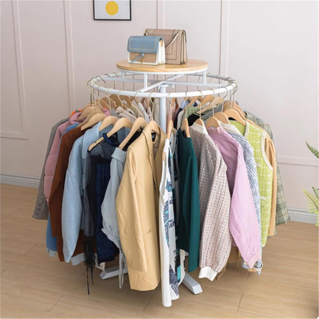 Freestanding Garment Rack, Metal, Commercial Clothes Display Stand, Heavy Duty, 360° Rotating, for Retail Boutiques Home, Laundry Room, 53/59in(White,60 * 135cm)