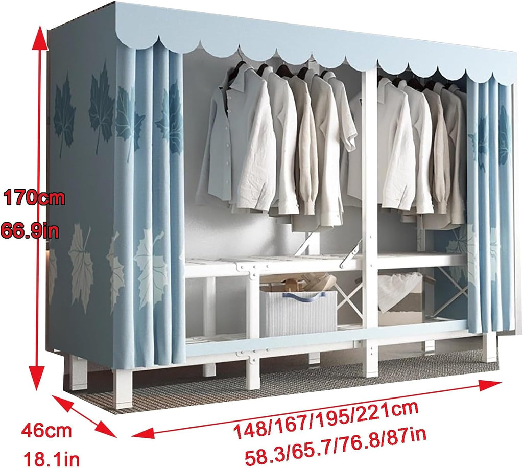 Foldable Portable Closet Wardrobe, Load 2000lbs, Portable Wardrobe Closet, Heavy Duty Clothes Rack, Garment Racks with Cover, for Bedroom, White Frame(A,167cm/65.7in)