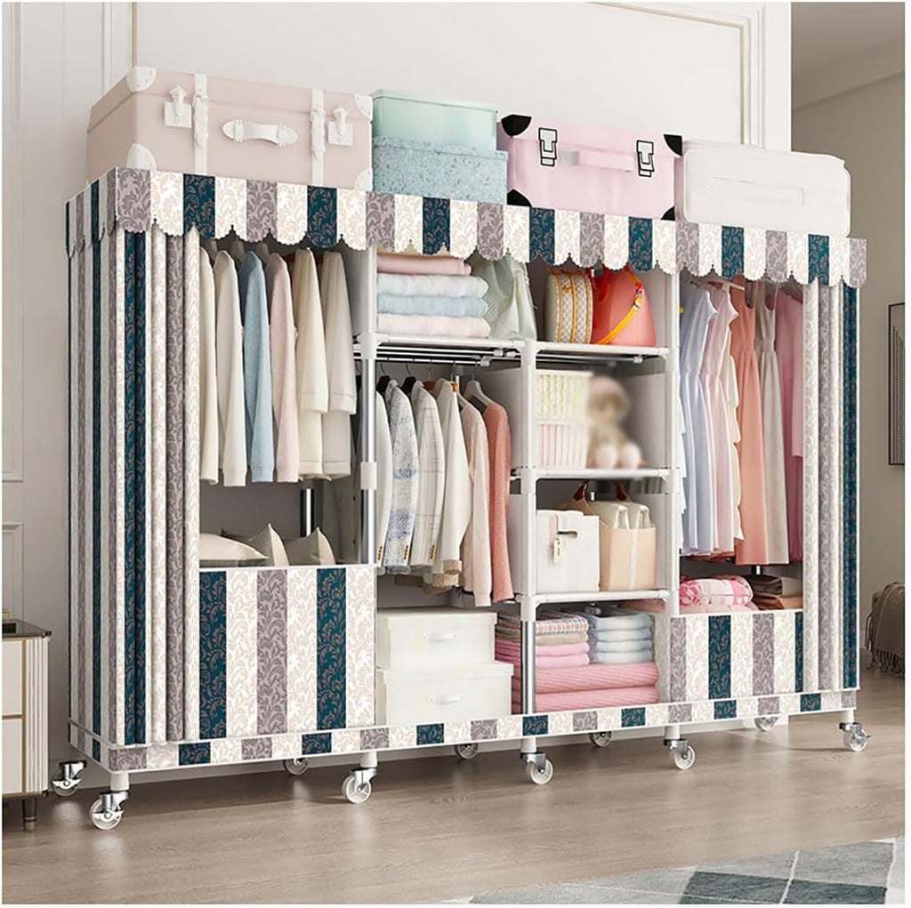 Extra Large Wardrobe Closet With Wheels Heavy Duty Metal Garment Rack Free-Standing Rolling Clothes Rack With Cover For Bedroom (Color : D, Size : 200x45x170cm)