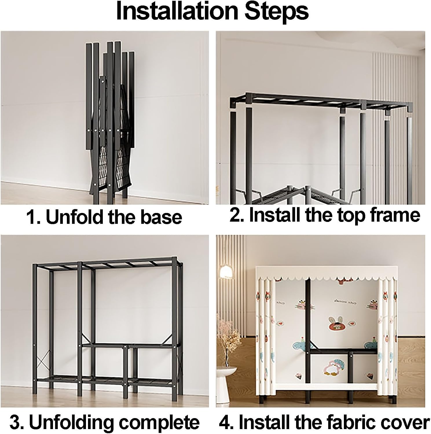 Foldable Closet With Cover,Heavy Duty Clothes Rack,Portable Wardrobe Closet For Hanging Clothing,Black Metal Garment Rack, Freestanding Covered Armoire Coat Storage(Brown,160x48x172cm)