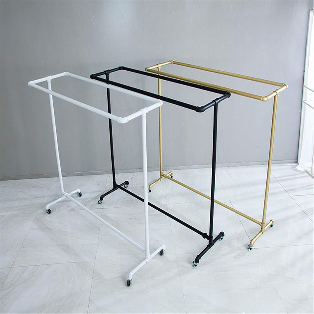 Mlaea Double-Rail Coat Hnager, Minimalism Garment Rack with Wheels for Jackets, Shirts, Quilts, Freestanding Drying Rack for Laundry, Balcony, Clothes Store, 130/150cm(Size:130 * 150CM,Color:White)