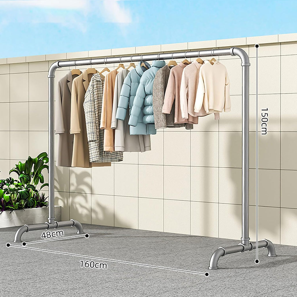 Portable Clothes Rack, Freestanding Metal Garment Rack with Stable Base, Industrial Pipe Design for Hanging Coats, Skirts, Shirts, Sweaters, Indoor & Outdoor Use (1.6x1.5m)