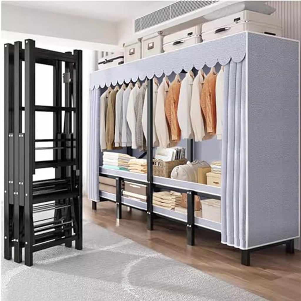 Foldable Portable Closet Wardrobe Rack - Portable Wardrobe Closet Rack,1100lbs,Heavy-Duty Foldable Garment Rack with Cover，Freestanding Clothes Organizer System (Size : 168 * 50 * 170cm)