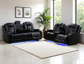 Leather Power Recliner Sofa Set, Living Room Furniture Sets, 2 Piece Reclining Sofa Set with LED, Black Recliner Furniture with Arm Storage/Cup Holders/Charging Ports for Home Theater/Office