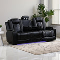 Power Theater Recliner Sofa Couch with LED, Breathing Leather Reclining Couch, Furniture for Living Room with Arm Storage/Cup Holders/Read Light/Home Theater/Office/Club, Black (3 Seater)